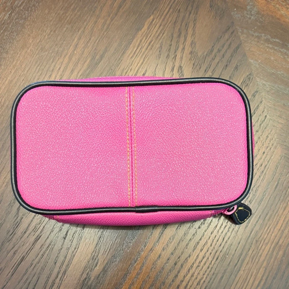 Nine West Hot Pink Cosmetic Makeup Bag Travel Organizer Black Trim